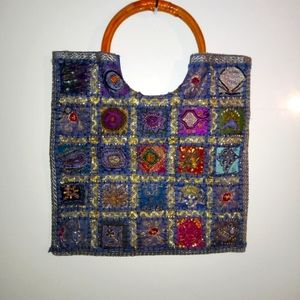 Fashion Tote / blue multi color patch work